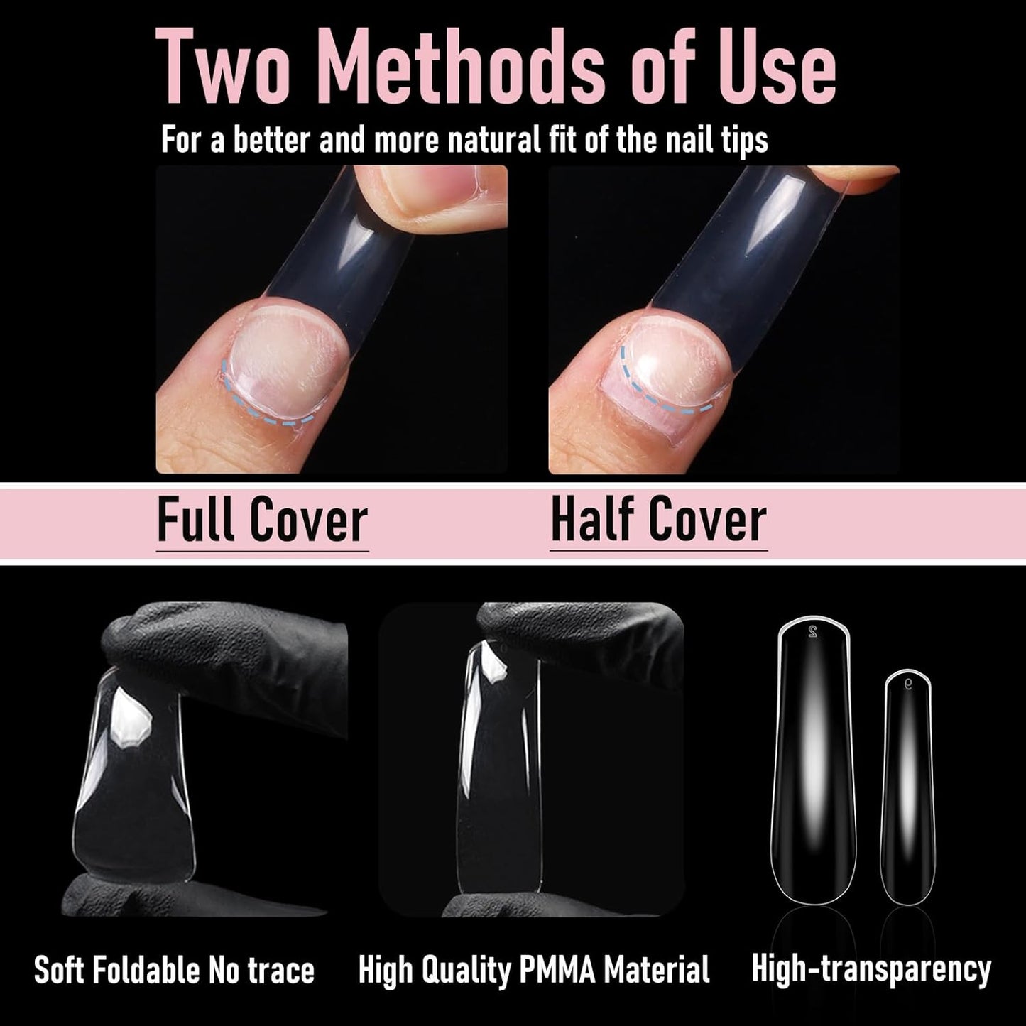 Curved Square Nail Tips Full Cover Nails XXL Clear Press on Extra Curve Long Acrylic False Nails for Nail Extension 240Pcs 12 Sizes Q53-Velvo Beauty