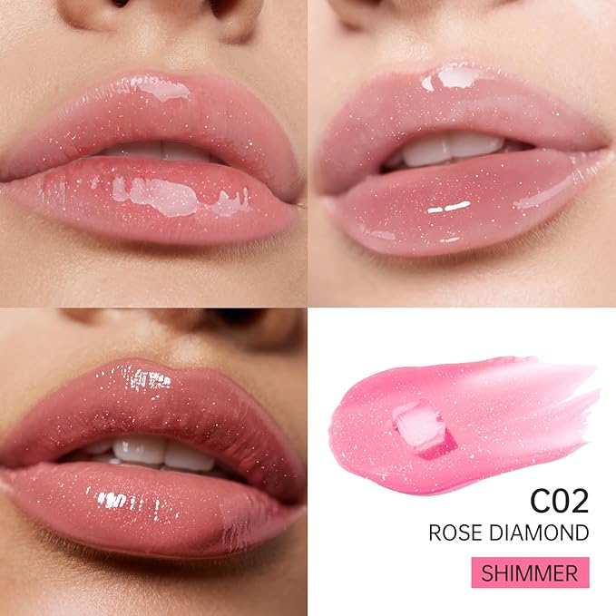 Catkin Lip Plumper Gloss, Tinted Lip Serum with Hyaluronic Acid & Jojoba Oil, Non-sticky Volumizing Hydrating Formula for a High Shine Maximum 3D Look, Plump & Soft Lips 0.12 Fl Oz - C02 Rose Diamond-Velvo Beauty
