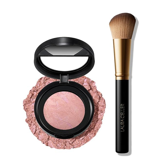 LAURA GELLER NEW YORK Baked Blush-n-Brighten Marbleized Blush + Angled Brush (04 Ethereal Rose, 47mm)-Velvo Beauty