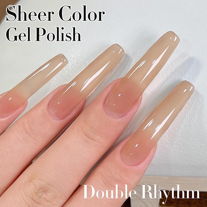 Double Rhythm 0.50 OZ Translucent Gel Polish Same Color Same Bottle Sheer Pastel Neutral Natural Milky 15 ML Jelly UV Nail Art DIY at Home (Pale Nude-A1372)-Velvo Beauty
