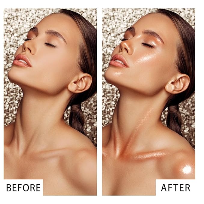 Shimmer Body Oil, Face and Body Liquid Luminizer Waterproof Moisturizing, Light Shimmer Glow Illuminator, Smooth Body Highlighter Makeup Liquid Body Shimmer (3# Bronze Gold)-Velvo Beauty