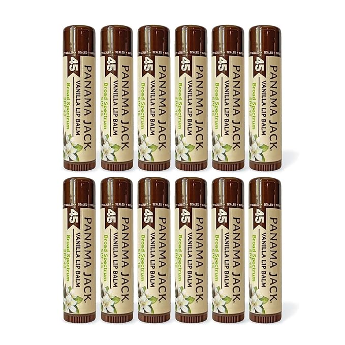 Panama Jack Sunscreen Lip Balm - SPF 45, Broad Spectrum UVA-UVB Sunscreen Protection, Prevents & Soothes Dry, Chapped Lips, Vanilla, 12-pack-Velvo Beauty