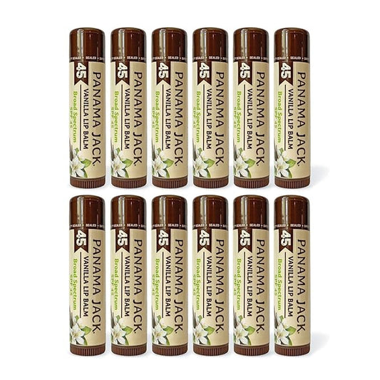 Panama Jack Sunscreen Lip Balm - SPF 45, Broad Spectrum UVA-UVB Sunscreen Protection, Prevents & Soothes Dry, Chapped Lips, Vanilla, 12-pack-Velvo Beauty