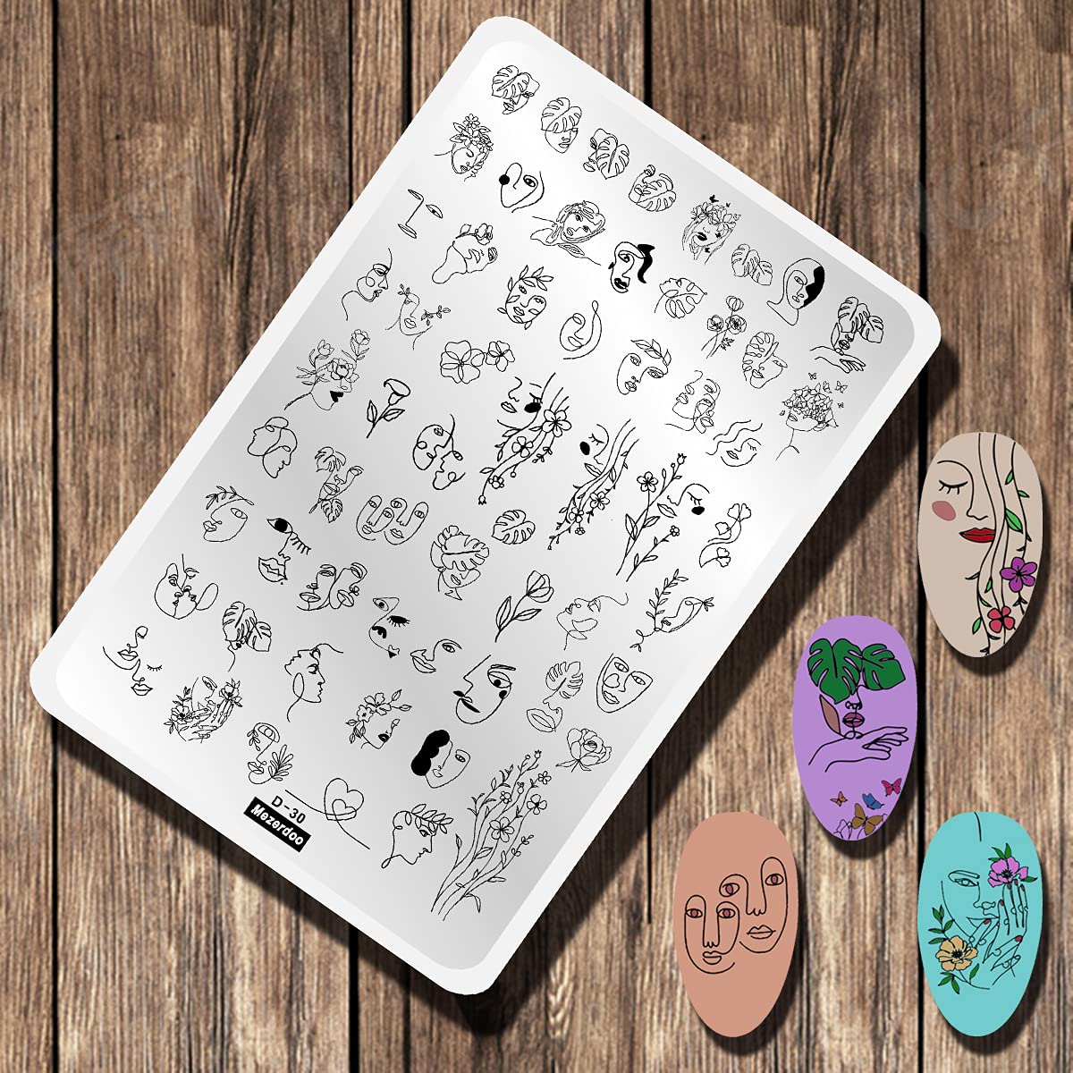 2pcs Large Abstract Face Galaxy Nail Stamping Plates Line Girl Face Pictures Stencil Moon Star Space Nail Picture Design Stamp Templates Mix Flower Leaf Starry Sky Stainless Steel Nail Art Image Plate-Velvo Beauty