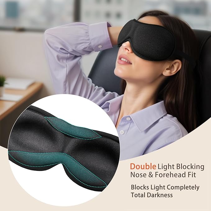 Slim 3D Sleep Mask for Side Sleepers, Blackout Sleeping Maskfor Men Women, Zero Eye Pressure, Ultra Soft Eye Masks for Sleeping, Perfect for Travel, Nap, Meditation, Airplane (Black)-Velvo Beauty