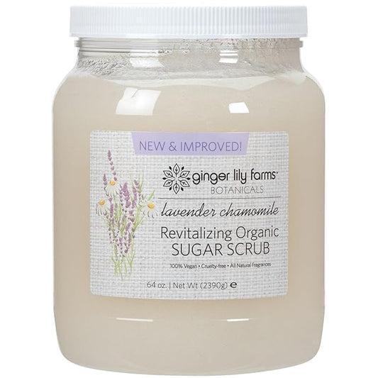 Ginger Lily Farms Botanicals Revitalizing Organic Sugar Scrub, All-Natural Skin Exfoliating Sugar Crystals, 100% Vegan & Cruelty-Free, Lavender Chamomile, 64 oz.-Velvo Beauty