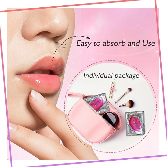 Adofect 30 Pieces Collagen Crystal Lip Masks,Pink Lip Patches& Moisturizers Collagen Lip Pads Great for Hydrating Skin, Anti Chapped & Anti-Aging and Plump Your Lips,Pink-Velvo Beauty