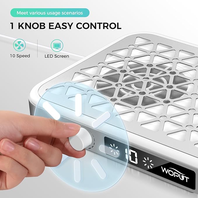 Professional Nail Dust Collector, 1600PA Portable, 10 Speeds, Disposable Filter Papers (30 Pcs), Matte White, Modern, Lightweight, Nail Vacuum for Home & Salon-White-Velvo Beauty