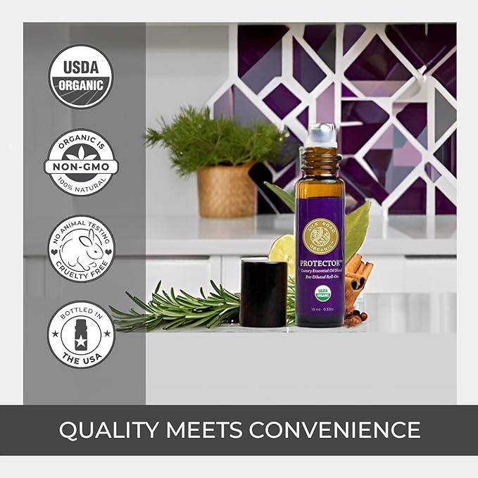 Silk Road Organic Protector Essential Oil Immunity Blend Roll On, Based on Thieves Oil Legend, 100% Pure USDA Certified Health Shield Aromatherapy - 10 ml Roller-Velvo Beauty