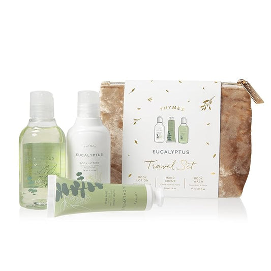 Thymes Travel Set and Beauty Bag - Contains Body Wash, Body Lotion & Hand Cream - Eucalyptus-Velvo Beauty