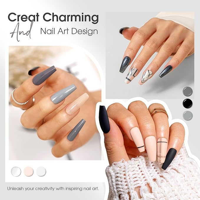 ROSALIND White Black Gel Nail Polish Set with Matte and Glitter Top Coat, 6 Colors Black Milky White Neutral Nude Grey Gel Nail Polish Soak Off Gel Nail art-Velvo Beauty