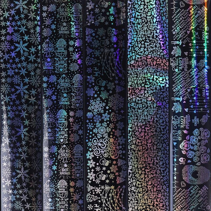 Christmas Nail Foil Transfer Stickers 10 Rolls Silver Snowflakes Skull Nails Stickers White Bunch Nail Foils 1 Box Colorful Starry Sky Paper Nail Decals Christmas Nails Art Sticker Nails Art Decals-Velvo Beauty