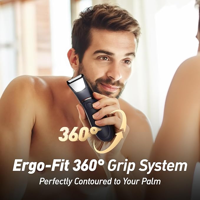 Body Hair Trimmer for Men: Pubic Hair Trimmer with Mirror & LED Light - Electric Ball Shavers with Ceramic Blades & Travel Lock - Body Groomer IPX7 Waterproof Wet/Dry Use for Groin/Legs/Chest-Velvo Beauty