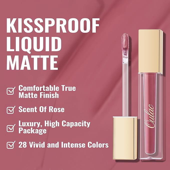 Oulac Matte Liquid Pink Nude Lipstick for Women, Long Lasting Lipstick Waterproof Lip Stain, No Transfer, Creamy High Pigmented Formula with Rose Oil, Vegan & Cruelty-Free, Pink Nude M12-Velvo Beauty
