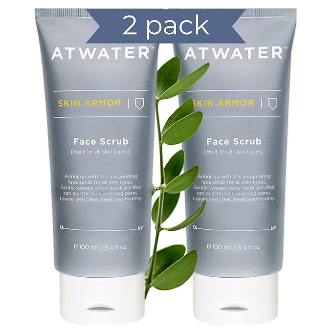 ATWATER Skin Armor Exfoliating Face Scrub,Men’s Facial Cleanser - Smoothes and Cleans Skin to remove Dead Skin - Travel Size Mens Face Exfoliator Leaving you Fresh and Vibrant - 3.4 oz (2 pack)-Velvo Beauty