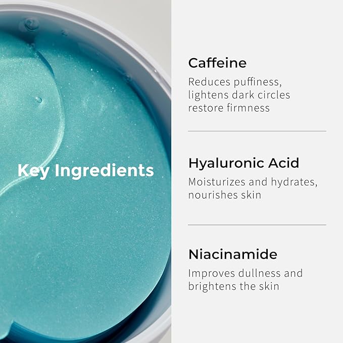 Under Eye Patches Caffeine & Hyaluronic acid (60pc), Eye Patches for Puffy Eyes, Dark Circles, Under Eye Bags, Fine Lines ㅣ Paraben free, Korean Skincare-Velvo Beauty