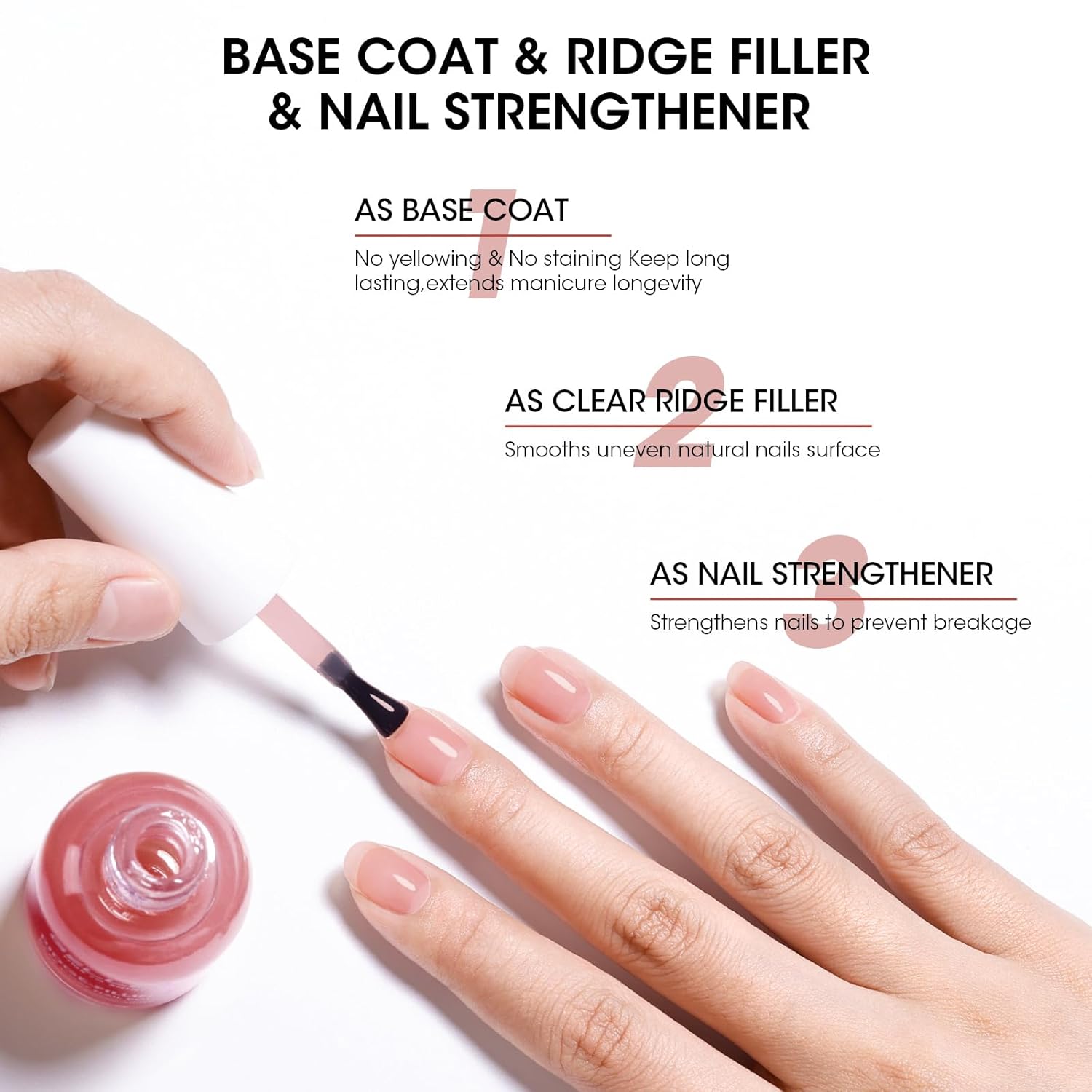 GELLEN Tinted Red Ridge Filler For Nails, Clear Nail Polish Ridge Filling Base Coat, Nail Strengthener and Growth, Hydrates Strengthens Nourishes Damaged Dry Nails, Shea Butter & Vitamin E & Protein-Velvo Beauty
