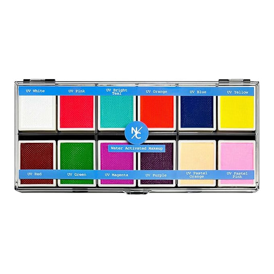 UV 12-Color Palette - Water-Activated Neon Glow Makeup for Face & Body - Fluorescent Shades for SFX, Party Makeup, Cosplay & Theatrical Performances-Velvo Beauty