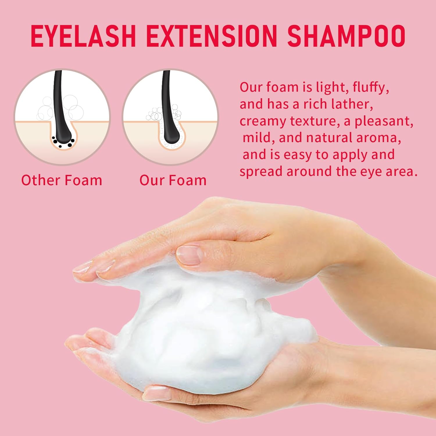Lash Shampoo Bulk, Eyelash Cleanser for Extensions 1 Liters, Safe Makeup Remover, Non-irritating or Burning Formula Eyelid Foaming Cleanser for Professional Salon and Home Use (Rose-1L)-Velvo Beauty
