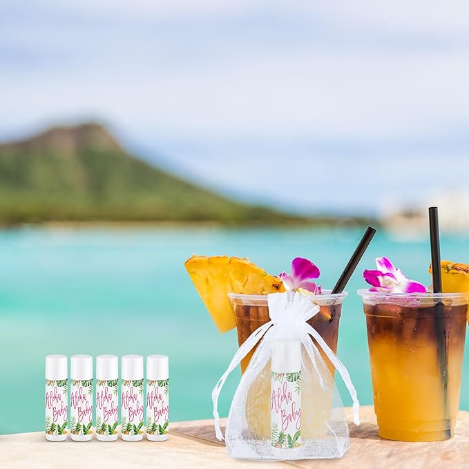 Demissle 50 Pcs Baby Shower Lip Balm Gift Set with 100 Pcs Organza Bags Baby Shower Party Favor for Guest Thank You Tag Rope Baby Shower Party Decoration Gender Reveal Souvenirs (Tropical)-Velvo Beauty