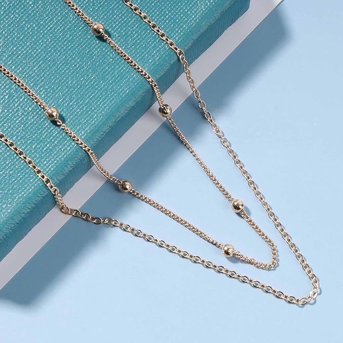 Boho Layered Satellite Choker Necklace Gold Ball Chain Necklace Short Collar Necklace Vintage Double Layer Necklace Jewelry for Women and Girls Gifts-Velvo Beauty