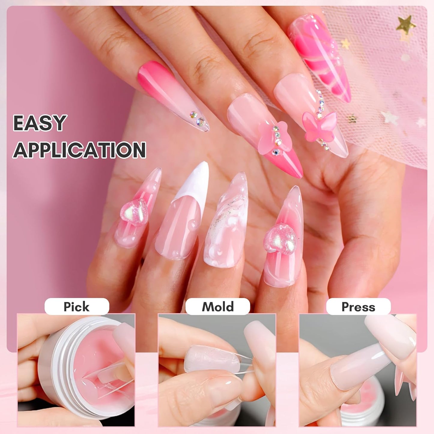 Makartt 3D Nail Gel Art: 3D Sculpting Gel Carving DIY Manicure,Solid Gels Builder for Nails Starter Kit, Clear Nude Pink 4 Colors for Extension, Molding Hard Gels with Silicone Molds Sculpture Brush-Velvo Beauty