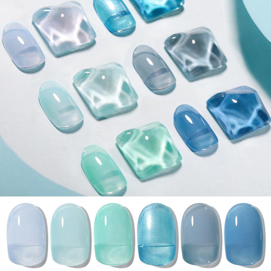 Born Pretty Jelly Blue Gel Nail Polish Set Sheer Transparent Blue Gel Polish Nail Art Manicure DIY at Home 6PCS-Velvo Beauty