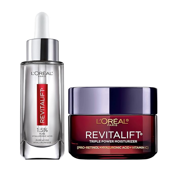 L'Oreal Paris Revitalift 1.5% Pure Hyaluronic Acid Face Serum + Triple Power Anti-Aging Face Moisturizer, 1 kit-Velvo Beauty