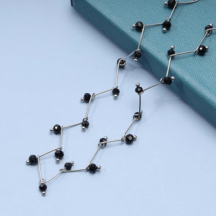 Black Crystal Choker Necklace Short Black Beaded Choker Necklace Silver Chain Necklace Minimalist Necklace Jewelry for Women and Girls-Velvo Beauty