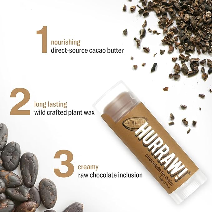 Hurraw! Chocolate Lip Balm, 2 Pack: Organic, Certified Vegan, Cruelty and Gluten Free. Non-GMO, 100% Natural Ingredients. Bee, Shea, Soy and Palm Free. Made in USA-Velvo Beauty