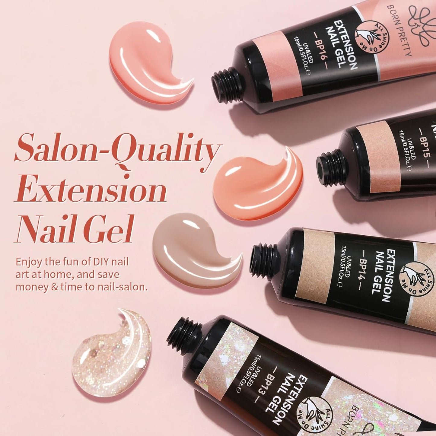 BORN PRETTY Extension Nail Gel Kit-6 Colors Gel Kit Nude Clear Jelly All-In-1 Set Builder Glue with U V Lamp Base Top Coat Set Forms French Manicure Set for Beginner-Velvo Beauty