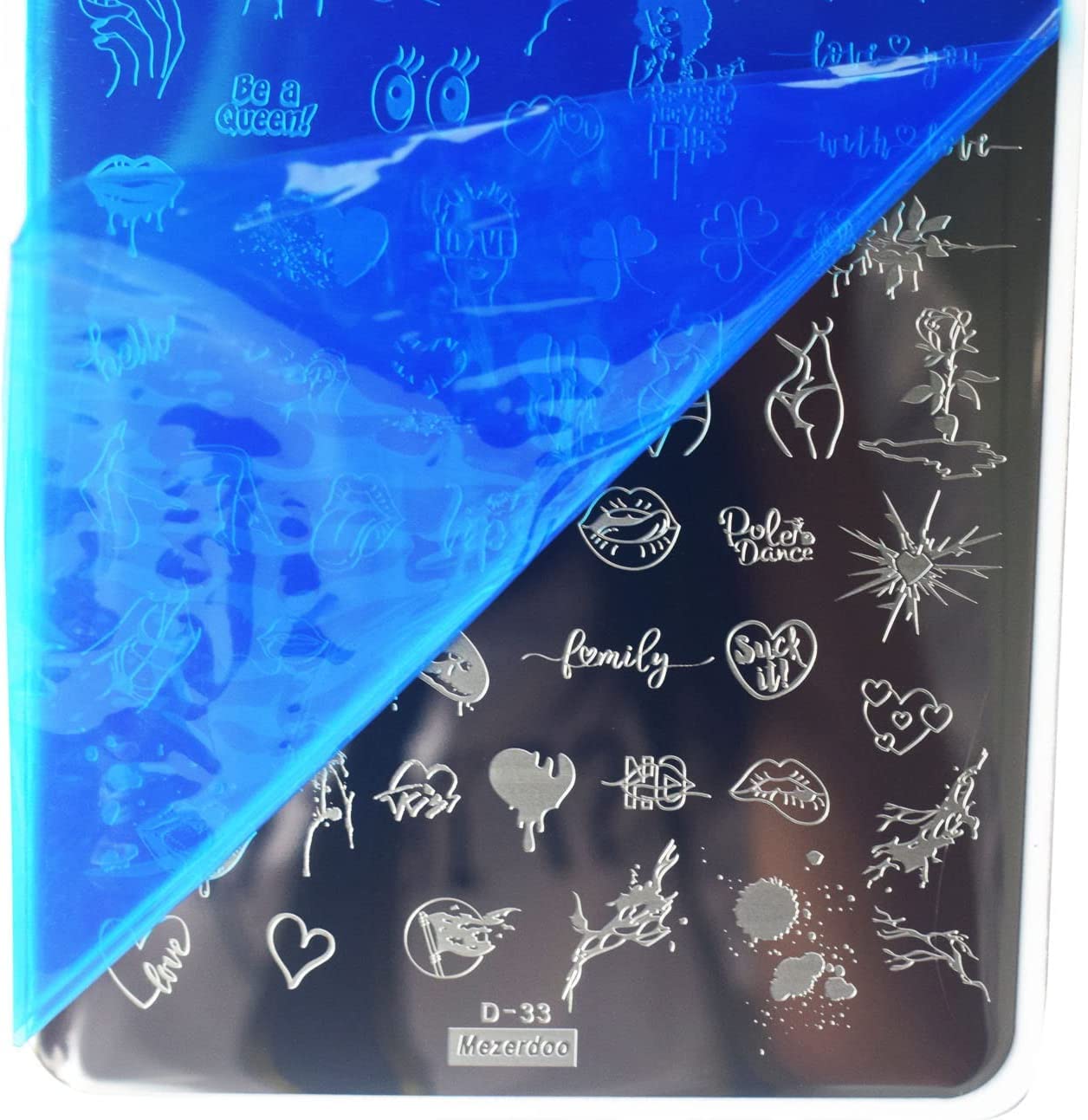 Lips Heart Nail Stamping Plate Kits 2pcs Love Flower Word Design Large Nail Stamp Plate Templates Animal Letter Line Image Stamper Stencils Dog Cat Ghost Halloween Art Stamping Plates Tools-Velvo Beauty