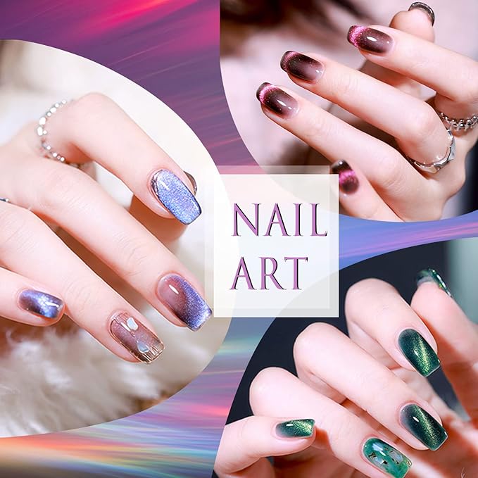 Laza 8 Colors Cat Eye Chrome Nail Powder Chameleon Magnetic Powder 3D Cat Eye Mirror Effect Pigment Dust Magic Galaxy Effect Glitter for Velvet Nail Art - Discolor Candy-Velvo Beauty