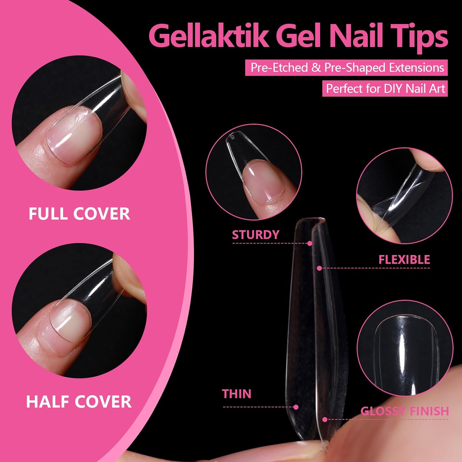 Medium Square Nail Tips 500PCS, Clear Acrylic Full Cover Gel Press on Nail Tips for DIY, 10 Sizes Pre-Shaped False Nails with Glossy Finish, Professional Manicure Kit & Easy Application-Velvo Beauty