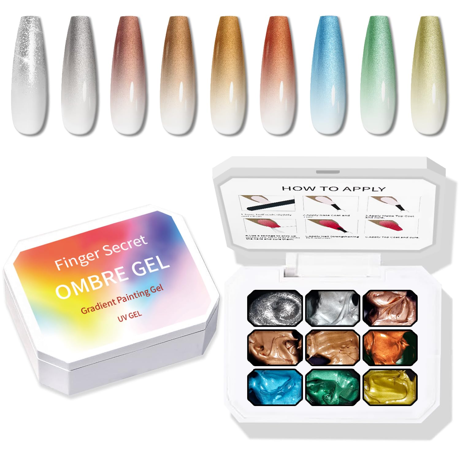 Sponge Pat Paint Nail Gel, 9 Colors Ombre Nails Gradient Gel Nail Blush Blooming Aura Nails Drawing Stripper Floral Painting Nail Art, No Wipe, UV/LED Curing (9 Colors M)-Velvo Beauty