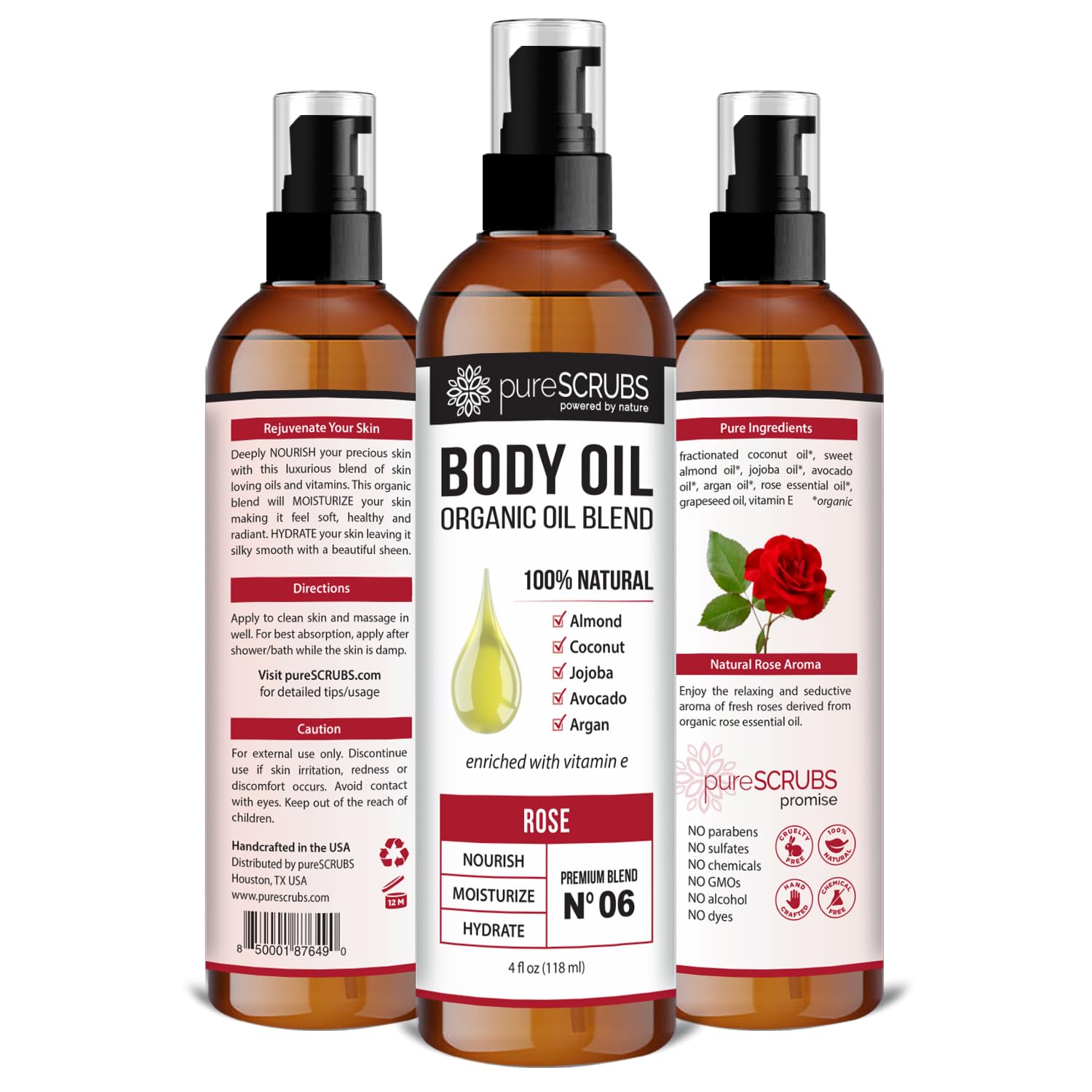 pureSCRUBS Ultra Moisturizing Rose Body Oil Spray for Dry Skin, Massage, Cuticles & More, Organic Super Blend of Jojoba, Argan, Coconut, Sweet Almond & Avocado Oils Enriched with Vitamin E, Lg 4oz-Velvo Beauty