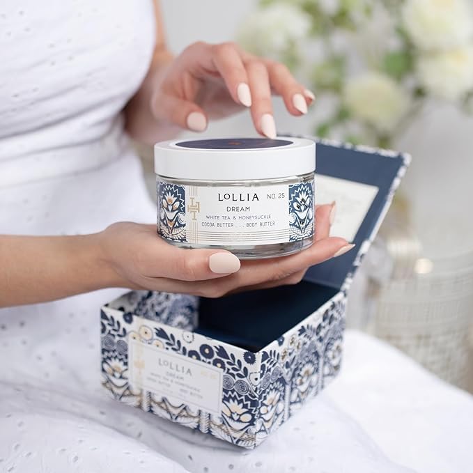 LOLLIA Dream Body Butter, 5.5 oz. - White Tea & Honeysuckle Fragrance - Shea Butter & Cocoa Butter, Body Lotion for Women, Hydrating & Smooth Body Moisturizer-Velvo Beauty