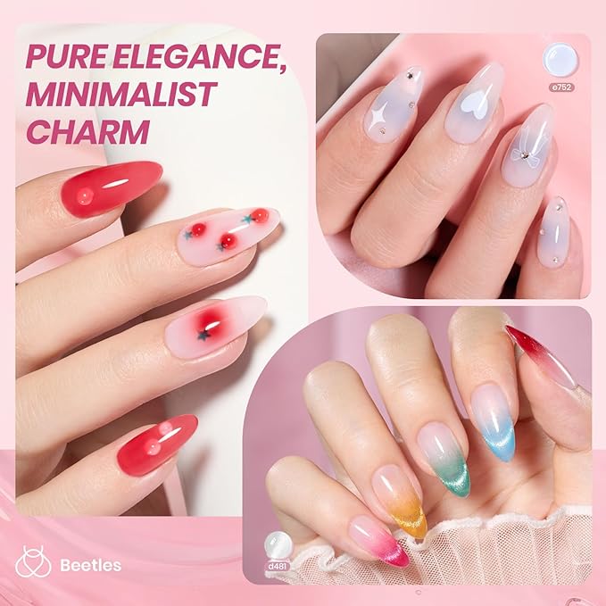 Beetles Jelly Gel Nail Polish Set, 53PCS 36 Colors Jelly Pink Milky White Red Black Blue Green Silver Cat Eye Base Glitter Glossy Matte Top Coat Crystal Ice Collection French Nails Gift for Women-Velvo Beauty