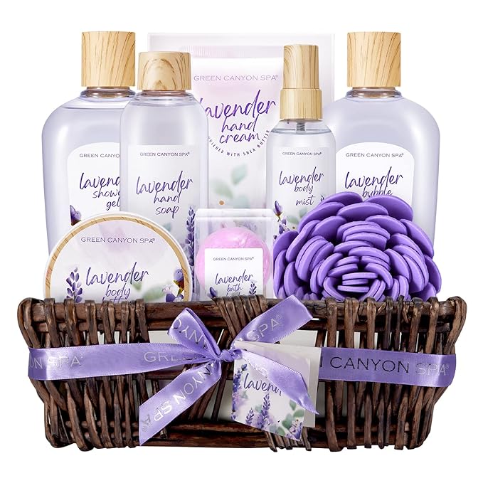 Spa Gift Baskets for Women, 10Pcs Lavender Spa Kit for Women, Bath Gift Set with Bubble Bath,Body Lotion Bath and Body Gift Set Christmas Gift Basket for Her Mothers Day Gifts for Mom-Velvo Beauty