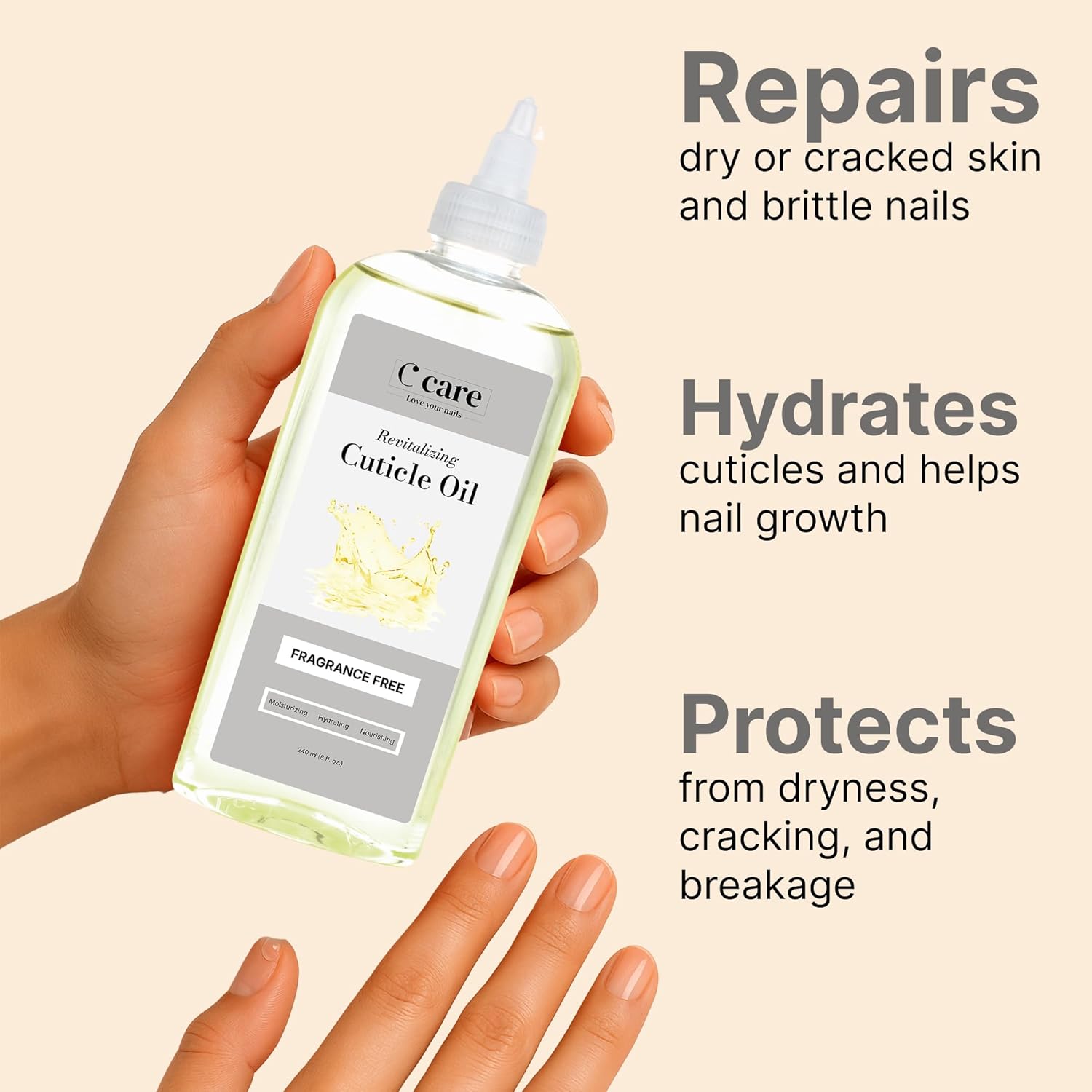 C CARE Fragrance-Free Cuticle Oil For Nails - Repairs Cuticles Overnight - Moisturizes and Strengthens Nails and Cuticles - 8 oz-Velvo Beauty