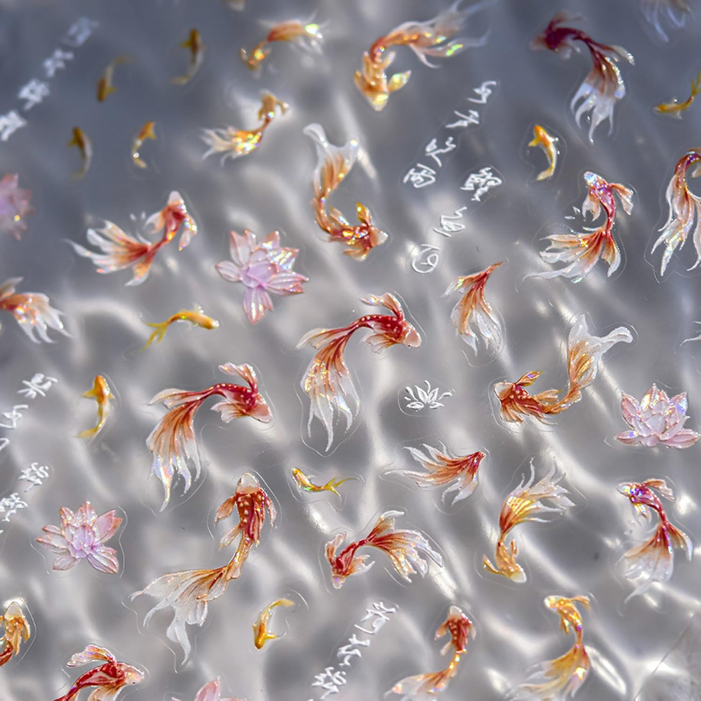 Golden Koi Fish Nail Art Stickers 5D Embossed Self-Adhesive Lotus Nail Decals for Acrylic Nails Lucky Red Koi Fish Designs Nail Sticker Cute Goldfish Nail Decal for Women DIY Art Nails Decor Supplies-Velvo Beauty