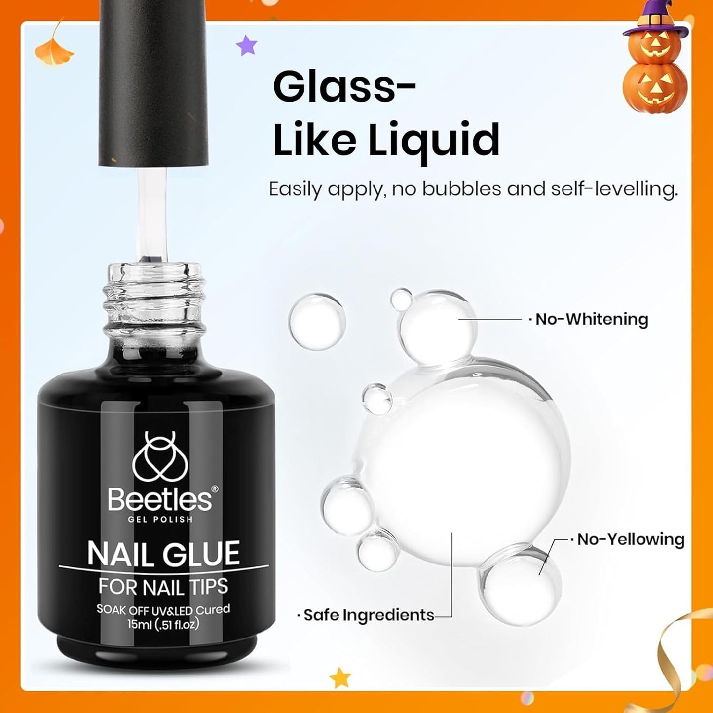 beetles Gel Polish 9 In 1 Gel Nail Glue for Clear Acrylic Nail Tips 2 Pcs 15ml Long Lasting Nail Gel Kit for False Nails Tips, Base Blooming Nail Gel, Fall Halloween Nails, U V Light Required-Velvo Beauty
