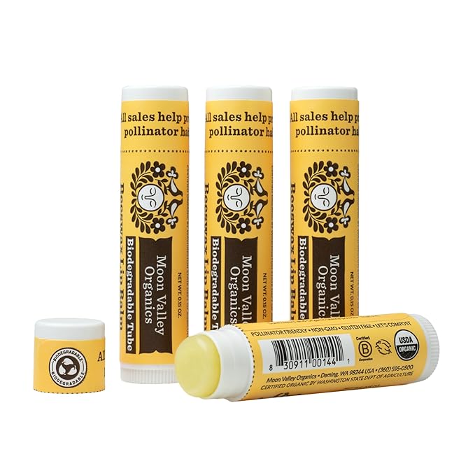 Moon Valley Organics Beeswax Lip Balm for Moisturizing Lips and Cuticles (SWEET HONEY, 4pack)-Velvo Beauty