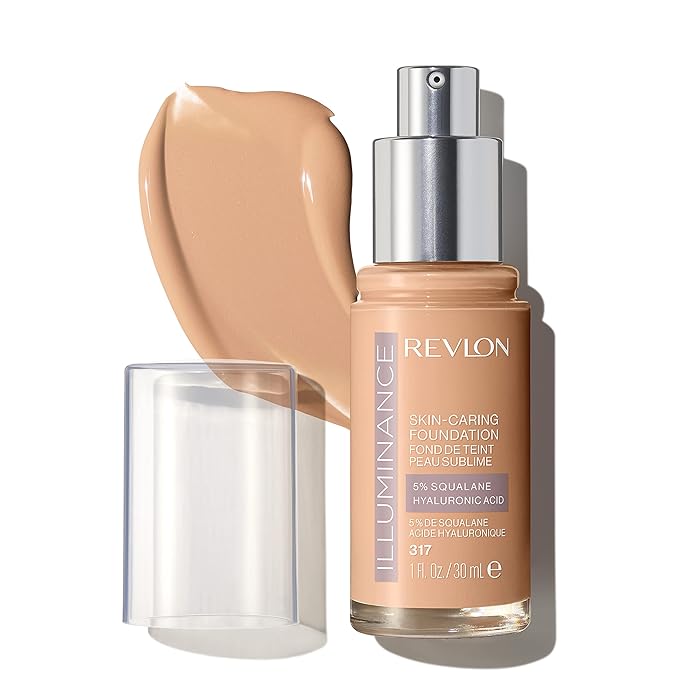 Revlon Illuminance Skin-Caring Liquid Foundation, Hyaluronic Acid, Hydrating and Nourishing Formula with Medium Coverage, 317 Tan Sand (Pack of 1)-Velvo Beauty
