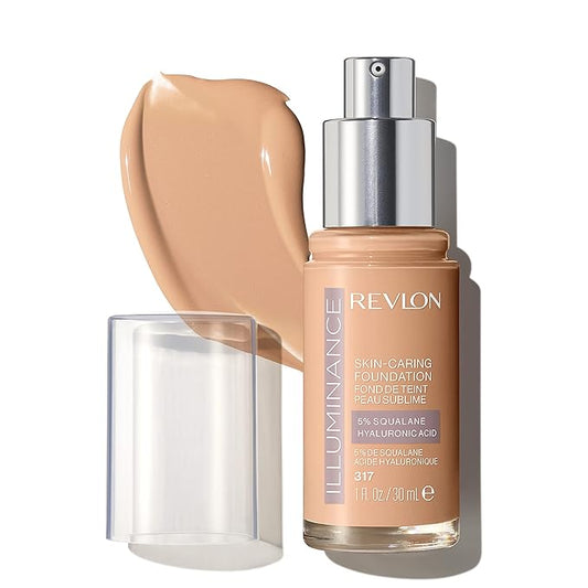Revlon Illuminance Skin-Caring Liquid Foundation, Hyaluronic Acid, Hydrating and Nourishing Formula with Medium Coverage, 317 Tan Sand (Pack of 1)-Velvo Beauty