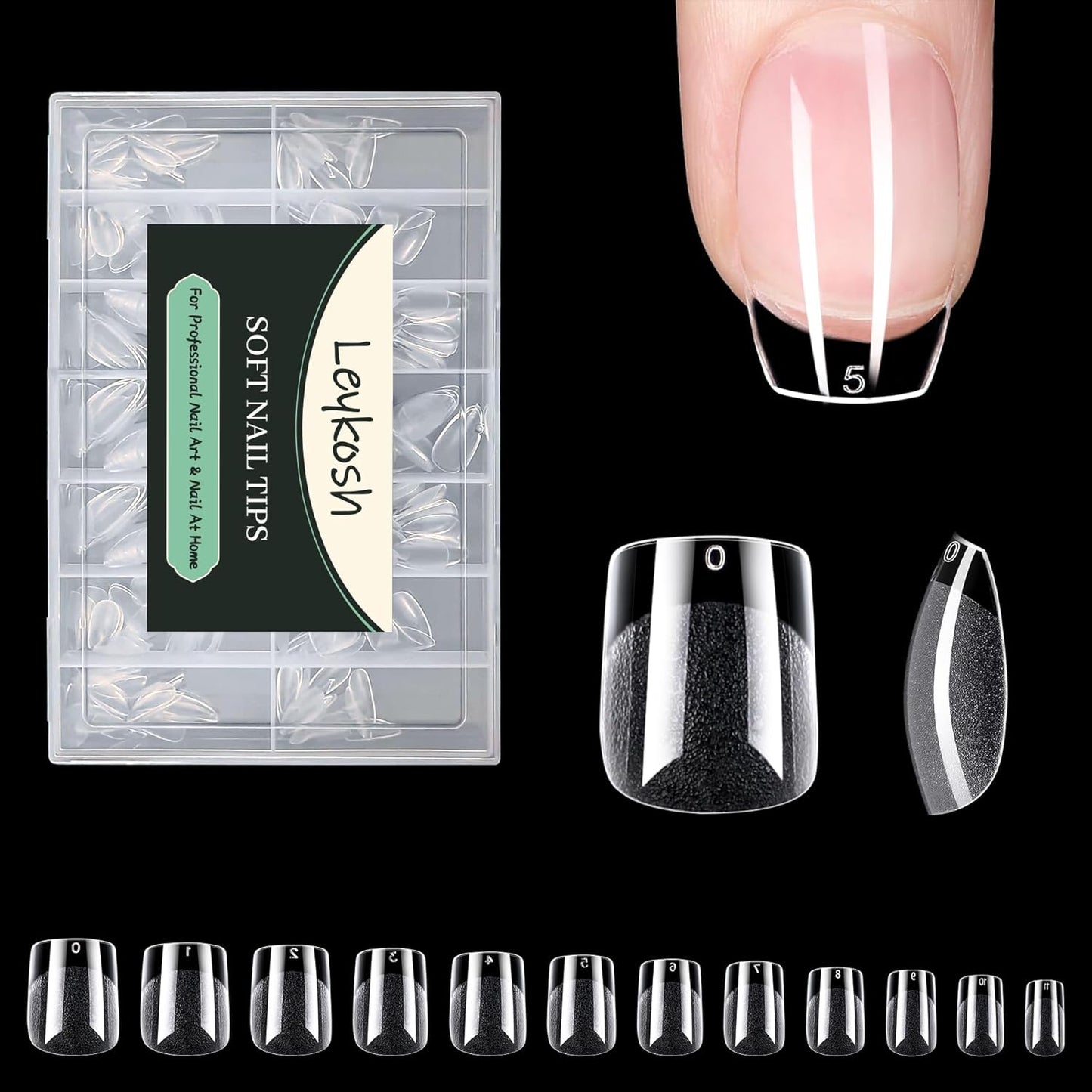 Extra Short Square Nail Tips, 216pcs Acrylic Soft Fake Nails Gel Nail Tips, Full Cover Pre-Shaped Matte Clear Press on Nails for Extension, Diy at Home Manicure 12 Sizes-Velvo Beauty