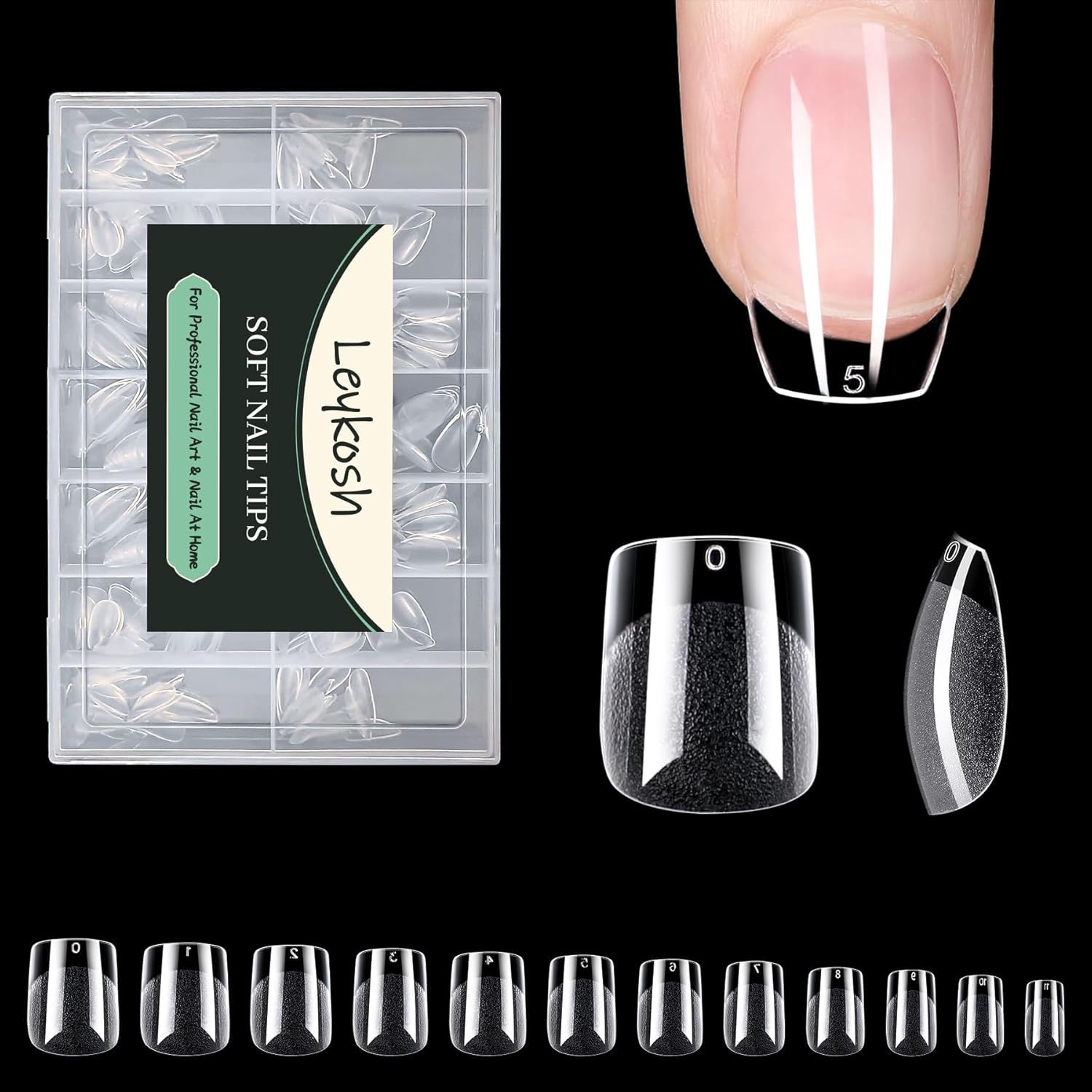 Extra Short Square Nail Tips, 216pcs Acrylic Soft Fake Nails Gel Nail Tips, Full Cover Pre-Shaped Matte Clear Press on Nails for Extension, Diy at Home Manicure 12 Sizes-Velvo Beauty