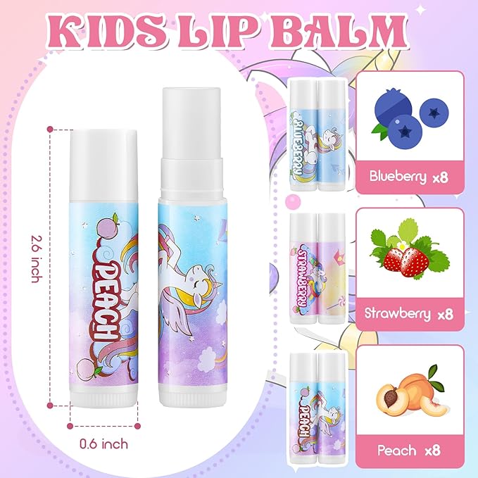 24 Pcs Unicorn Lip Balm Back to School Gift Unicorn Party Favors Lip Balm for Girls Birthday Party Favors Lip Gloss for Kids Gifts for Kids Fruity Favors Unicorn Gift for Cute Girls-Velvo Beauty