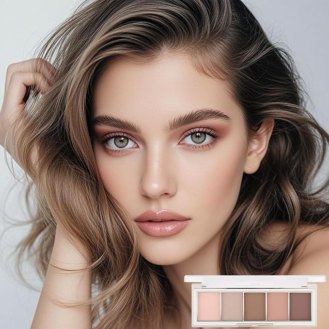 Erinde 5 Colors Matte Eyeshadow Palette Makeup, Neutral Nude Brown Light Brown Cool-Toned Taupe Eye Shadow, Long Wearing Waterproof Everyday Eye Makeup for Brown Eyes, 02-Velvo Beauty