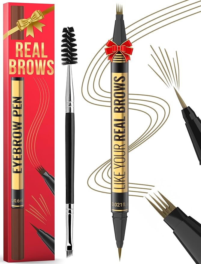 Eyebrow Pen - Microblading eyebrow pencil with Micro-Fork Tip & Precision Tip for Natural Brows, Eyebrow Pencils for Women, Dual-Ended Brow Brush, Waterproof, Light Brown-Velvo Beauty